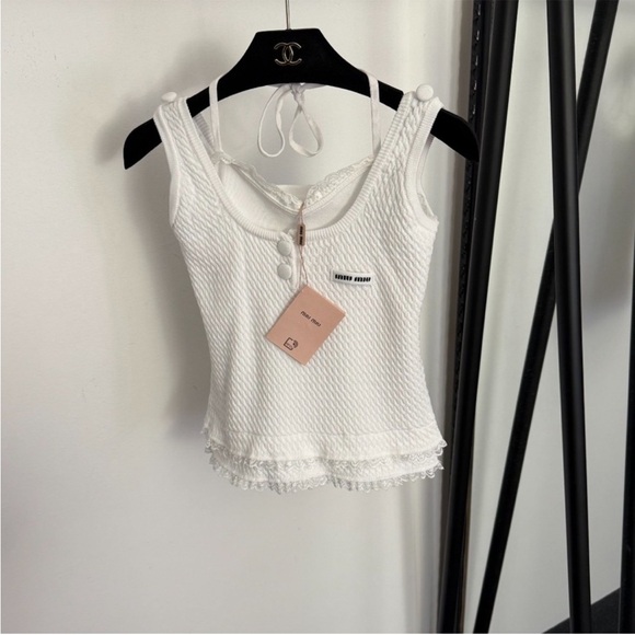 Miu Miu Tops - Miu Miu White Lace-Trimmed Camisole